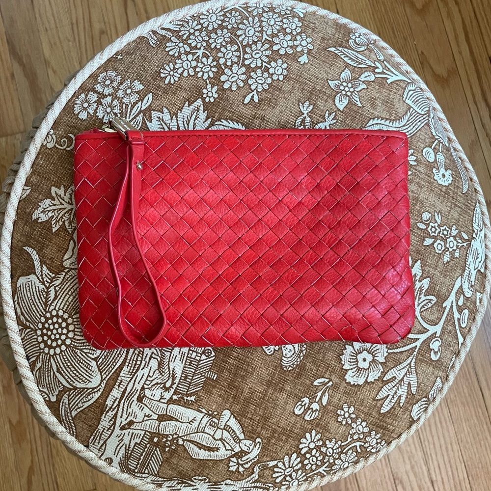 EUC Cole Haan red weaved leather wristlet